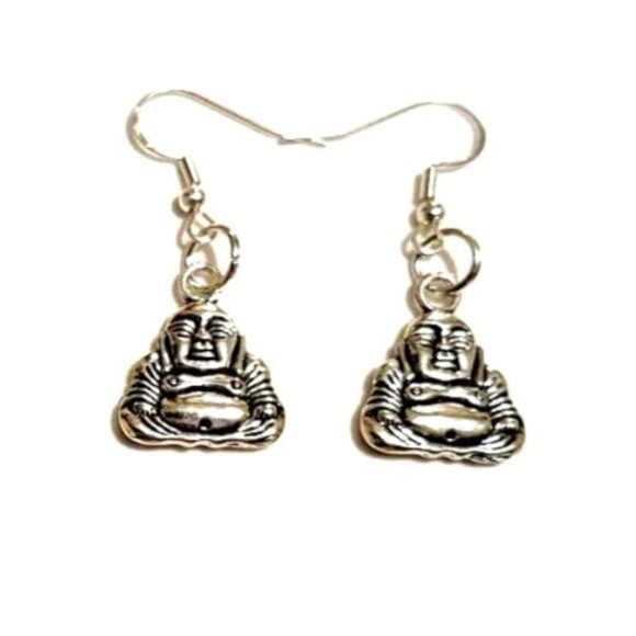 BUDDHA CHARM EARRINGS (SILVER OR GOLDTONE) - Picture 3 of 4